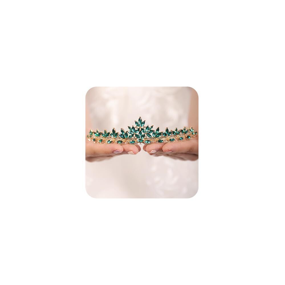 2816 Rhinestone Green Crystal Leaves Tiara Queen Princess Crown Wedding
